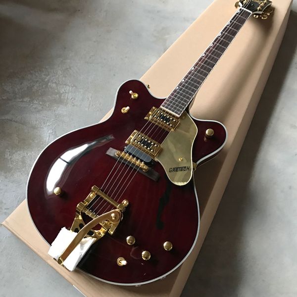 

factory custom made 335 semi hollow body guitar brown tiger flame block electric guitars