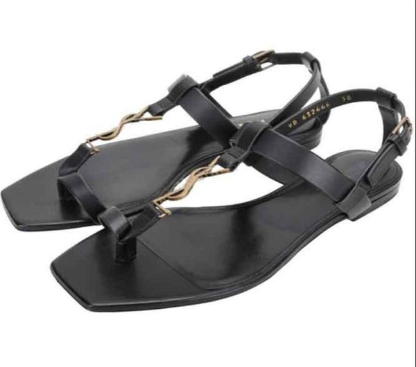

luxury women shoes sandal flats cassandra black calfskin leathers flip flop sandals slipper ankle strap summmer cool mens flat sli2046262