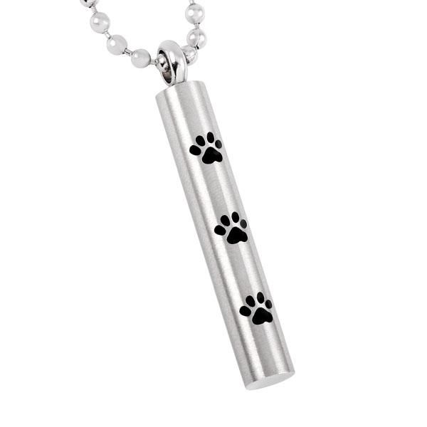 

necklaces ijd8347 tube shape cremation urn pendant for pet stainless steel paw print cylinder keepsake memorial ashes necklace unisex, Silver