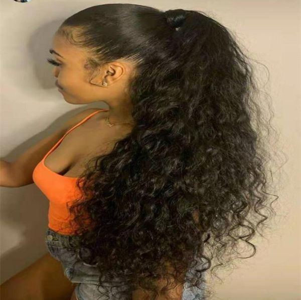

corn curly wave wrap around ponytail extensions real human hair clip inon pony tails hair extensions for women 20inch 2 dark6568706, Black