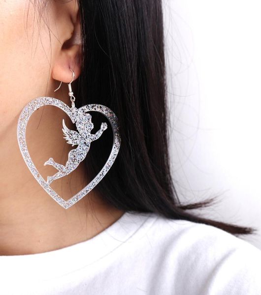 

peach heart angel dangle earring for women trendy jewelry 6 colors glitter acrylic earrings fashion cute accessories4462715, Silver
