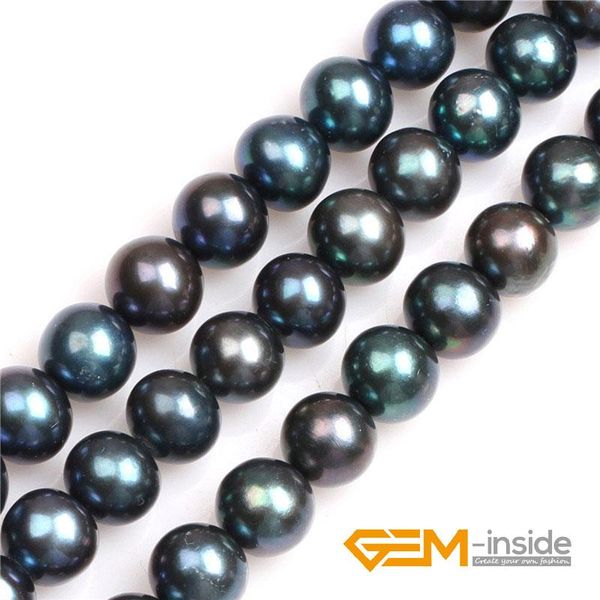 

crystal black with peacock green luster round cultured freshwater pearls beads natural pearls diy beads for jewelry making strand 15"