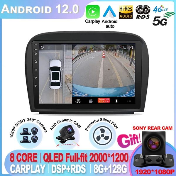 

android 12 qled car radio video player for mercedes benz sl r230 sl350 sl500 sl55 sl600 sl65 carplay 8g 128g gps navigation dsp-3