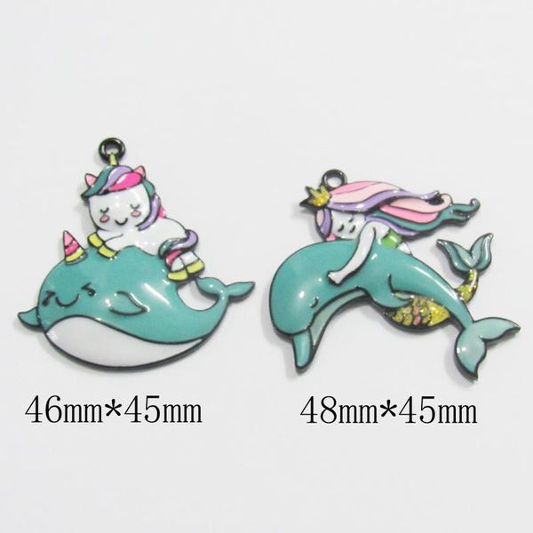 

necklaces 10pcs/bag all enamel unicorn/mermaid pendants for chunky necklace, Silver