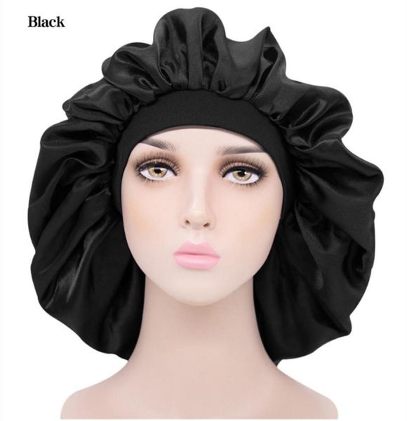 

extra large bonnet hat solid color silk satin night hair care accessories women head cover sleep caps 10pcs fast delivery7526703, Black;brown