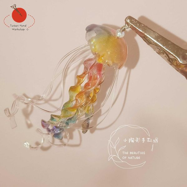 

knot handmade original candy color shrinkable 3d rainbow jellyfish earrings, Silver