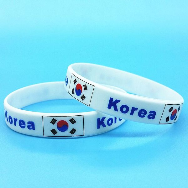 

bangle 100pcs korea flag silicone wristband print country sport rubber bracelets men women wrist band bangle cuff accessories gift, Black