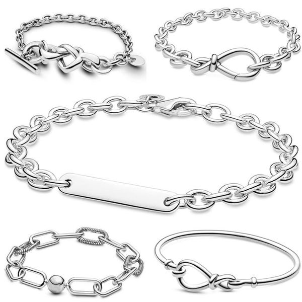

bangle authentic 925 sterling silver me link snake chain pattern circular clasp bracelets bangle fit women bead charm fashion jewelry, Black