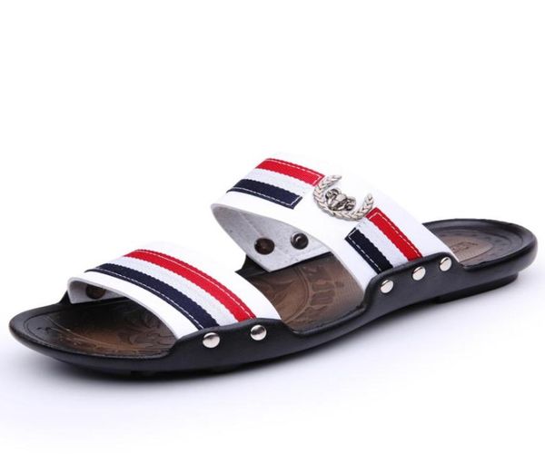 

new men039s summer men slippers leisure beach fashion sports leather sandals 5892335, Black