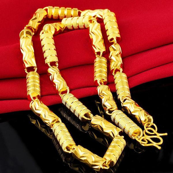 

necklaces hoyon real 24k pure gold color 8mm pendant necklace for men jewelry 60cm pure cylindrical sand gold necklace fine birthday gift, Silver