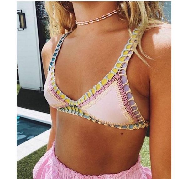 

knitted bikini boho style two piece set cute crochet swimsuit crocheting bathing wear triangle swimming suits5672373