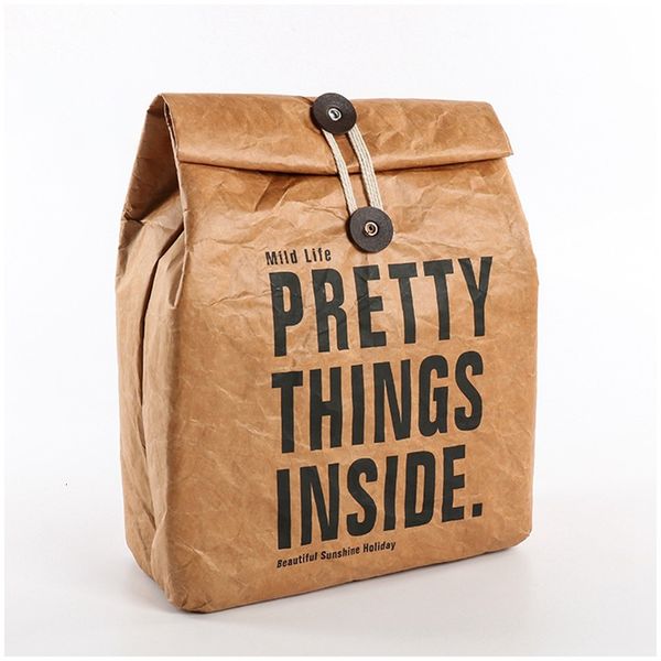 

ice packsisothermic bags thermal cooler insulated kraft foldable reusable leakproof paper breakfast bento bag container portable large capac