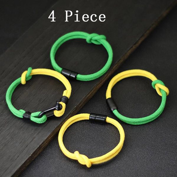 

bangle 2022 4 pieces bracelet set colorblock brazil flag color yellow green rope braclet love knot couple braslet pulseira tela, Black