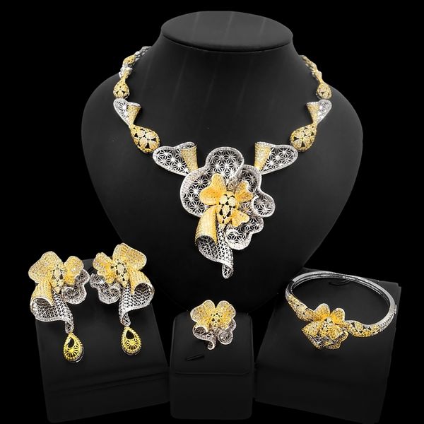 

yulaili africa selling flower necklace earrings ring banquet party queen jewelry set, Black