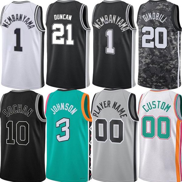 

victor wembanyama 2023 san anton spur basketball jerseys keldon johnson jeremy sochan devin vassell khem birch manu ginobili jersey classic, Black;red