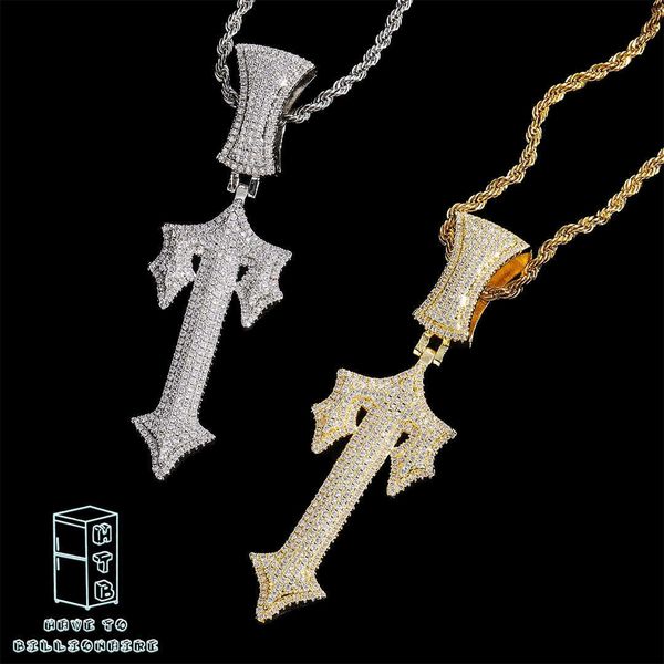 

htb jewelry trapstar letter t necklace pendant centralcee same hip hop european rap zircon, Silver