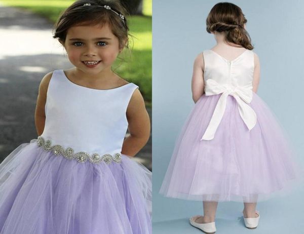 

lavender white flower girls dresses 2018 scoop neck satin tulle tea length children birthday wedding party dresses with crystal sa1487691, White;blue