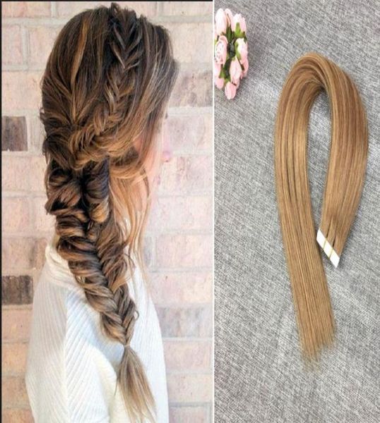 

tape in hair extensions 8 light brown real hair tape extensions balayage glue in hair 1620 inch for beauty girls7109549, Black