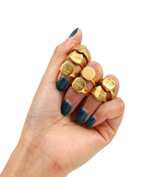 

water resistant gold ring for women new engraving message jewelry gift minimalist letter word suqare stainless steel ring8314083, Silver