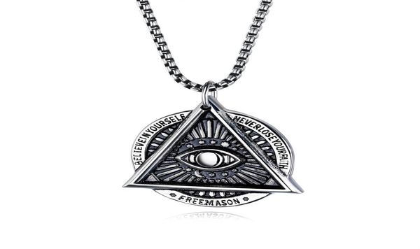 

eye of providence mason evil eye necklace in stainless steel talisman sign medallion gifts illuminati jewellery2442524, Silver