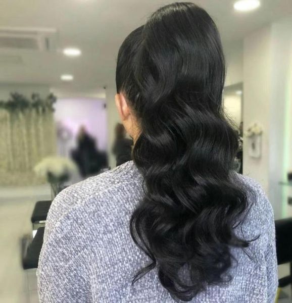 

drawstring ponytail human hair brazilian body wave pony tail remy hair clip in extensions for women 140gram5066674, Black