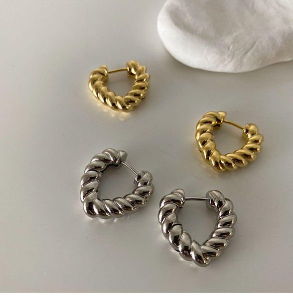 

knot brass with 18k gold cute size heart stud earrings women jewelry party boho t show gown runway party rare korean japan trendy, Silver