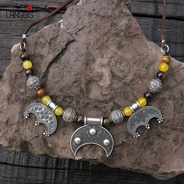 

necklaces tiger's eye rigid lunula pendant slavic inspiration rough viking age dress kette necklace brooch jewelry for beautiful women, Silver