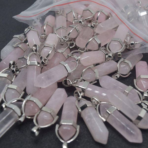 

crystal natural pink crystal 32x8mm hexagonal column rose quartz charms pendants for diy earrings necklace jewelry making