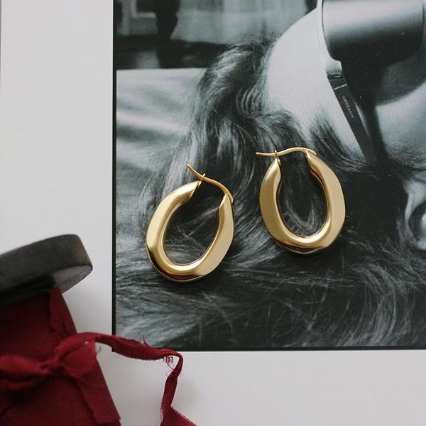 

huggie modagirl simple design stainless steel earrings modern chic oval matte gold hoops earrings for women fashion jewelry, Golden;silver