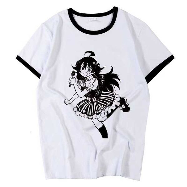 

house autismss treasure i can't feel the ice through anime animation american vintage short sleeve top, White;black