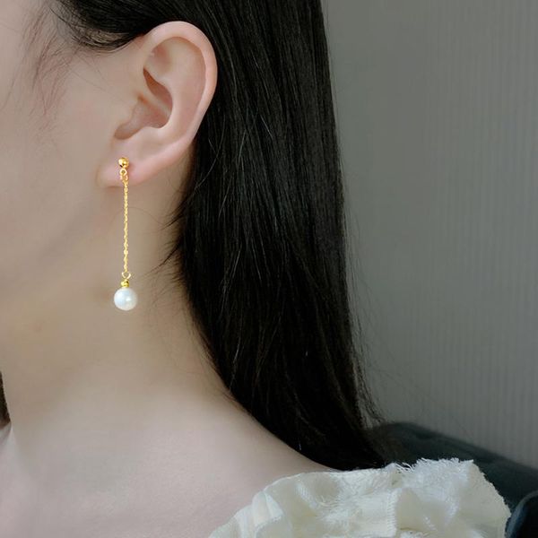 

knot nymph new natural freshwater pearl drop earrings fine jewelry 7.58mm round long earrings party gift for women e567, Silver