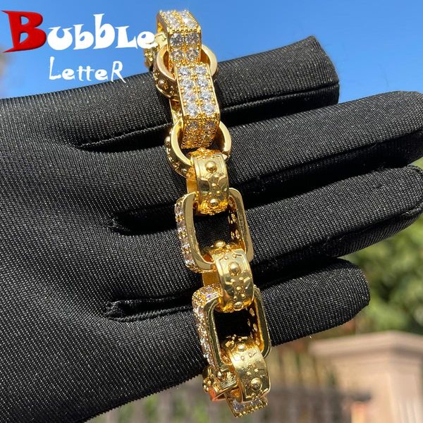 

bangle bubble letter 14mm box link men's bracelet iced out cubic zirconia prong setting fashion hip hop punk jewelry 2023 trending gift, Black