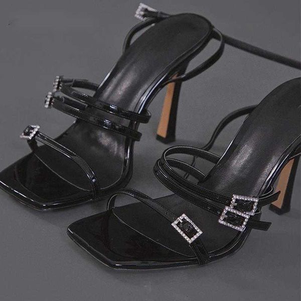 

nxy sandals designer narrow band high heels women street style summer buckle strap nightclub stripper female shoes 230511, Black