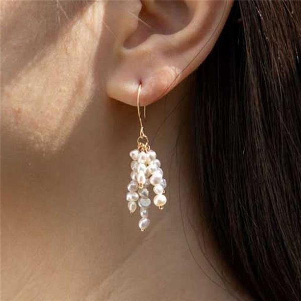 

knot natural pearl earrings handmade 14k gold filled jewelry boho oorbellen brinco vintage jewelry minimalist long tassel earrings, Silver