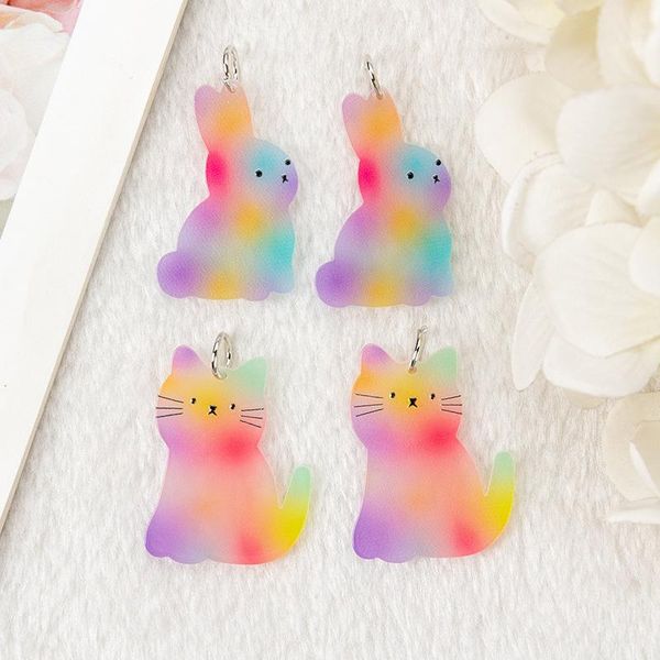 

crystal new arrived 50pcs/lot gradient color animals cartoon cats/rabbits shape acrylic beads diy jewelry earring pendant accessory