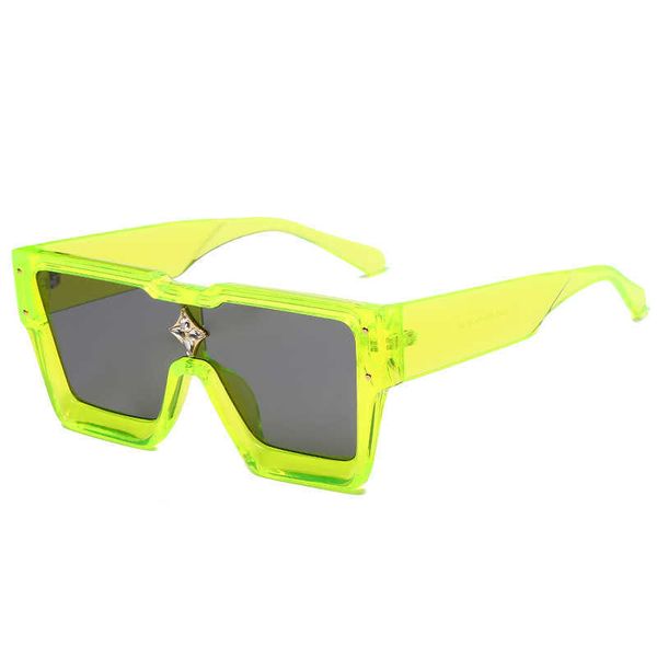 

2021 new sunglasses conjoined piece accessories glasses large frame fluorescent green men's and women's sunglasses, White;black
