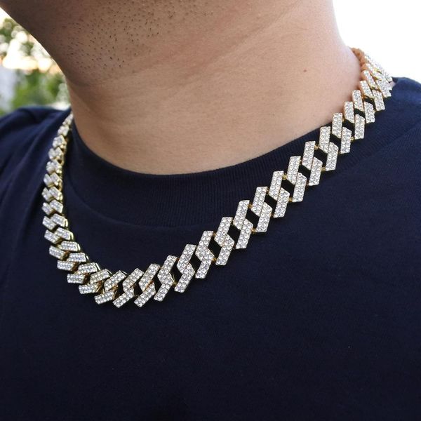 

necklaces 15mm men's hip hop necklace miami cuban curb link chain 2 tone red black blue crystal iced out punk rapper singer 2 row cz ch, Silver