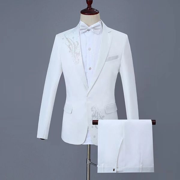 

designer mens set business formal fashion dress slim fit suit pants two piece wedding dresses preferred mans dress beautician asian size m-x, White;black