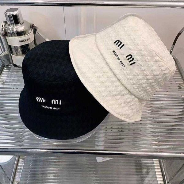 

miu designer bucket hats fisherman cap women cotton fashion embroidered wide brim hats black white casual summer beach sunshade caps, Blue;gray