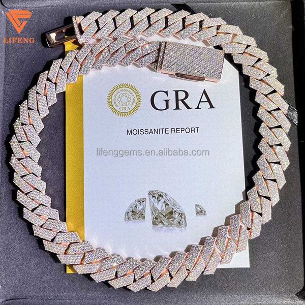 

high-end jewelry vvs moissanite necklace iced out cuban chain rose gold plated 18mm pass diamond tester necklace, Silver