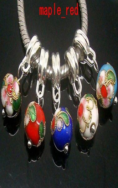 

whole 50pcslot mixed beautiful round cloisonne flower beads 10mm dangle pendants fit european bracelet necklace3577193, Black