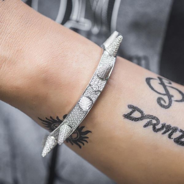 

bangle iced out spiked bracelet dad jewelry, Black
