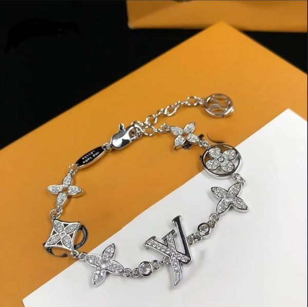 

classic flower designers bracelet women titanium steel diamond cuff chain charm bracelets fashion gift b258, Golden;silver
