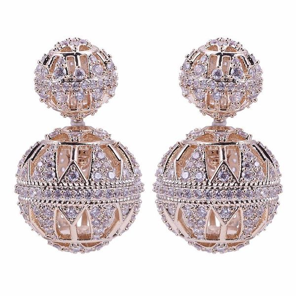 

stud senyu luxury 18mm zirconia ball stud earring paved full cz stone reversible double ball earring for women anniversary gift, Golden;silver