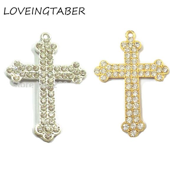 

necklaces ( choose color first ) 55mm*40mm 10pcs/lot silvery gold full rhinestone cross pendants, Silver