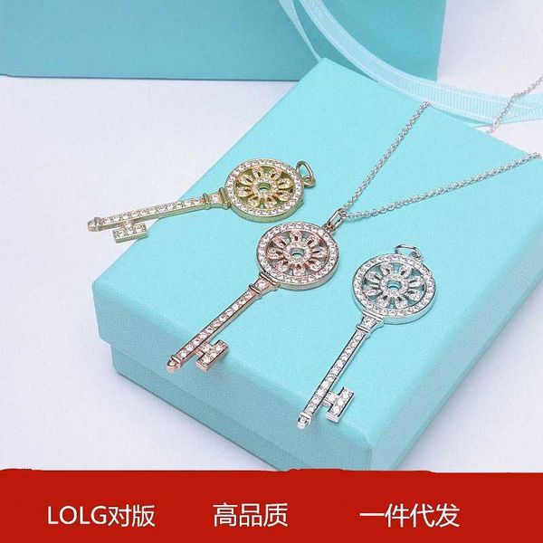

high-quality petal key necklace sweater chain long sterling silver 925 rose gold sun flower collar new classic fashion, Golden;silver