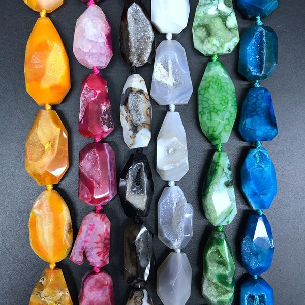 

crystal 15.5"/strand colourful geode agates faceted nugget loose beads natural stone onxy druzy drusy nugget pendant boho jewelry makin