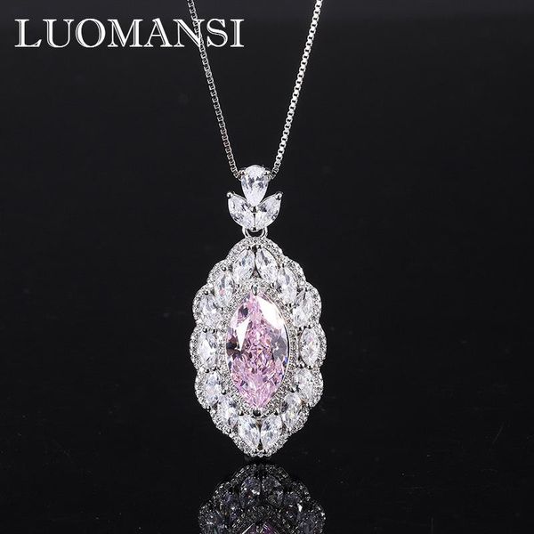 

necklaces luomansi 9*18mm oliveshaped pink high carbon diamond silver necklace female s925 jewelry wedding party commemorative gift