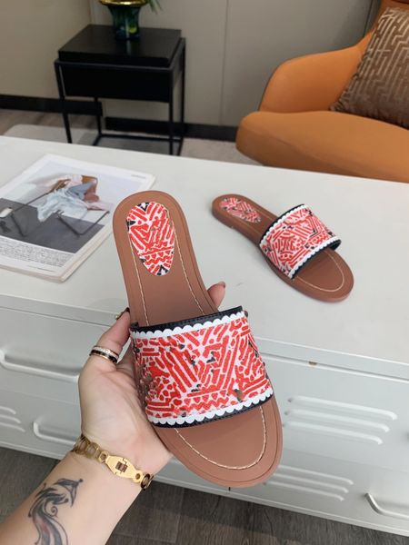

embroidered fabric slide slippers designer slides for women summer beach walk sandals fashion low 0518, Black