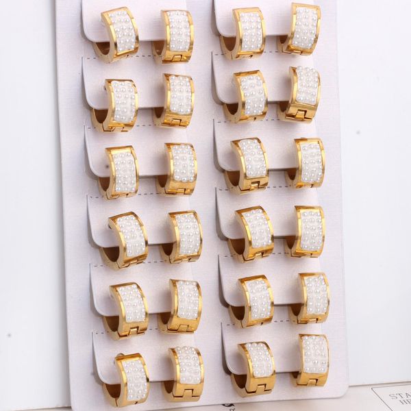

huggie luxukisskids 12pcs/lot goldcolor clay 316l stainless steel fashion korean jewelry small hoop earring set for women301801, Golden;silver